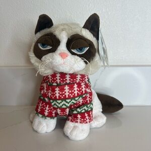 GANZ Cat Plush with Festive Red and Green Sweater